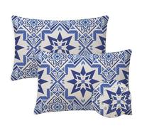 Cojines Exterior 60x80 cm Azul Cojines Exterior Jardin Juego de 2 Funda Cojin Geometría Abstracta Rectangulares Grandes Lino Cojín Lumbar para Primavera Verano Garden Terraza Decorativos, Regalo S-940