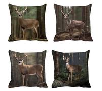 Cojines Exterior 80x80 Juego de 4 Animales Cojines Exterior Impermeable Bosque Funda Cojin Lino Fundas Almohada Cojin Decorativos, Cremallera Invisible, para Balcones Patio Jardín Camping s-257
