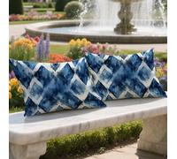 Cojines Exterior Impermeable 40x60cm 2 Piezas Funda Cojin Rectangulares Azul Funda de Almohada Terciopelo Cushion Covers Raya Impresión de Doble Cara Almohada Cushions para Jardin Otoño Decor,LY-517