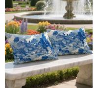 Cojines Exterior Impermeable 60x90cm 2 Piezas Funda Cojin Rectangulares Azul Funda de Almohada Lino Cushion Covers Rural Impresión de Doble Cara Almohada Cushions para Patio Jardin Otoño Decor,LY-921