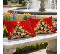 Cojines Exterior Impermeable 60x90cm 2 Piezas Funda Cojin Rectangulares Rojo Funda de Almohada Lino Cushion Covers Árbol De Navidad Impresión de Doble Cara Almohada Cushions,Jardin Otoño Decor,LY-905