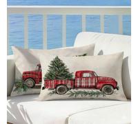 Cojines Exterior Impermeable Camión, Árbol de Navidad Funda Cojin 60x80 Juego de 2 Terciopelo, Funda de Almohada Rectangulares Impresión Doble Cara para Sofás Jardín Salón Gifts for Women, Cod633