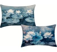 Cojines Exterior Impermeable, Estanque Fundas Cojines 60x90, Juego de 2 Funda Almohada Azul, Lino Funda Cojin 60x90, Rectangular Pillow Case, Cojin Sofa con Cremallera Oculta, Fácil de Lavar m-100