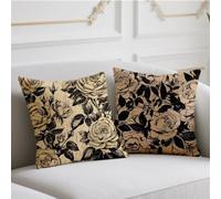 Cojines Exterior Impermeable Funda Cojin 50x50cm Juego de 2 Cojin Sofa Flor Fundas Cojines Negro Funda de Almohada Impresión de Doble Lado Pillow para Balcón Invierno Halloween Otoño Decoración wj-382
