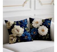 Cojines Exterior Impermeable Funda Cojin 80x80cm Juego de 2 Cojin Sofa Flor Fundas Cojines Azul Funda de Almohada Impresión de Doble Lado Pillow Patio Balcón Invierno Halloween Otoño Decoración wj-443