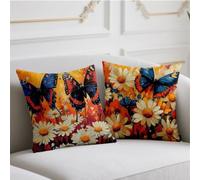 Cojines Exterior Impermeable Funda Cojin 80x80cm Juego de 2 Cojin Sofa Flor Fundas Cojines Mariposa Funda de Almohada Impresión de Doble Lado Pillow para Patio Balcón Halloween Otoño Decoración wj-395