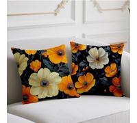 Cojines Exterior Impermeable Funda Cojin 80x80cm Juego de 2 Cojin Sofa Flor Fundas Cojines Negro Funda de Almohada Impresión de Doble Lado Pillow para Balcón Invierno Halloween Otoño Decoración wj-392