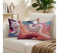 Cojines Exterior Impermeable Jardin Gato Funda Cojin 40x80 cm, Fundas Cojines Animal Funda Cojin Sofa, Juego de 2 Lino Fundas Almohada, para Verano Decoración del Hogar Sofá Jardín, Regalos K-522