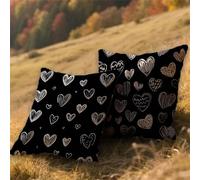 Cojines Exterior Impermeable Negro Funda Cojin 35x35cm Lino Almohada Sofa Corazón 2 Piezas,Cuadrada Jardin Mueble Almohada Funda de,para Primavera Verano Patio Decor,con Cremallera Invisible AU-520