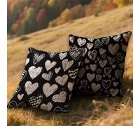 Cojines Exterior Impermeable Negro Funda Cojin 70x70cm Grandes Lino Almohada Sofa Corazón 2 Piezas,Cuadrada Jardin Mueble Almohada Funda de,para Verano Patio Decor,con Cremallera Invisible AU-440