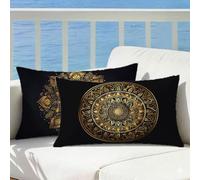 Cojines Exterior Impermeable Negro, Mandala Funda Cojin 60x80 Juego de 2 Terciopelo, Funda de Almohada Rectangulares Impresión Doble Cara con Cremallera Invisible para Sofás Jardín Salón Gifts, Cod509