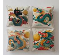 Cojines Exterior Impermeable Piedra Turquesa Funda Cojin 50x50cm Muebles de Jardin Impresin de Doble Cara Lino Grandes Funda Almohada Dragón japonés Juego de 4,Primavera Verano Decorativas Gift S724