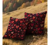 Cojines Exterior Impermeable Rojo Funda Cojin 35x35cm Lino Almohada Sofa Corazón 2 Piezas,Cuadrada Jardin Mueble Almohada Funda de,para Primavera Verano Patio Decor,con Cremallera Invisible AU-523