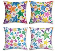 Cojines Exterior Impermeable Terciopelo Fundas Cojines 50x50 Estrella Fundas de Almohada 4 Piezas Pintura Cojin Sofa, para Jardín Sofá Camping, Decoracion Jardin, Decoracion Terraza Exterior, o-833