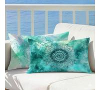 Cojines Exterior Impermeable Turquesa, Mandala Funda Cojin 60x80 Juego de 2 Lino, Funda de Almohada Rectangulares Impresión Doble Cara con Cremallera Invisible para Sofás Jardín Salón Gifts, Cod637