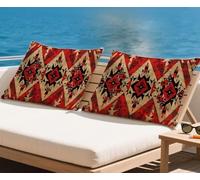 Cojines Exterior Impermeable Verano Funda Cojin 60x90 cm Rojo de Lino Funda Almohada Patrones Étnicos Cojine para Sofa Oculta Cremallera Cojine para Sofá Silla Decoración Sof (Juego de 2) qq-625