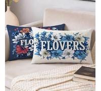 Cojines Exterior Jardin Azul, Funda Cojin Rectangular 30x50, Fundas Cojines Carta Fundas de Almohada de Cama, Juego de 2 Lino Funda Almohada, para Primavera Sala de Estar Dormitorio, Regalos S-9804