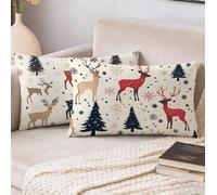 Cojines Exterior Jardin Navidad, Funda Cojin Rectangular 40x60, Fundas Cojines Ciervo Fundas de Almohada de Cama, Juego de 2 Terciopelo Funda Almohada, para Primavera Sala de Estar Dormitorio S-10613
