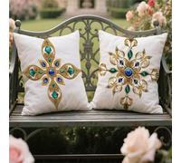 Cojines Sofa 35x35cm Cojines Exterior Impermeable Lino Cojin Cuadrado Funda Cojin Oro Impresión de Doble Cara,Salón Sofá Terraza Jardín Primavera Otoño Decorativos,Regalos,Étnico Juego de 2 yw-644