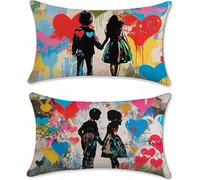 Cojines Sofa 40x70 Juego de 2 Lino Fundas Cojines Colorido Cojin Infantil Amor Funda Almohada, Rectangular Cojin Sofa Pillow Case Cushion Covers Exterior Impermeable, para Sofá Salon Dormitorio z-26