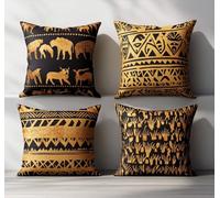 Cojines Sofa 45x45cm Juego de 4 Funda Cojin Fundas de Cojines Algodón Lino Modernos Patrón Funda de Almohada Decorativa para Dormitorio Sala de Estar Jardín Coche Animales africanos 18x18in, L-1391