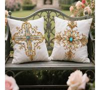 Cojines Sofa 55x55cm Cojines Exterior Impermeable Lino Cojin Cuadrado Funda Cojin Oro Impresión de Doble Cara,Salón Sofá Terraza Jardín Primavera Otoño Decorativos,Regalos,Étnico Juego de 2 yw-646