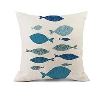 Cojines Sofá 60x60 Peces Azules Y Verdes - Funda de Lino de Algodón Con Cremallera Invisible - Moderna Cuadrada para Cama, Decorativa Hogar, Coche