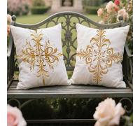 Cojines Sofa 60x60cm Cojines Exterior Impermeable Terciopelo Cojin Cuadrado Funda Cojin Oro Impresión de Doble Cara,Sofá Terraza Jardín Primavera Otoño Decorativos,Regalos,Étnico Juego de 2 yw-645