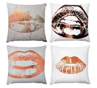 Cojines Sofa Aire Libre Impermeables 4 Pcs Sello Labial Rosa Fundas de Cojines para Patio al 60 x 60cm, Jardín Sala Estar Sofá Decoración Casa Almohadas, Cremallera Oculta 24 x 24 in D-119