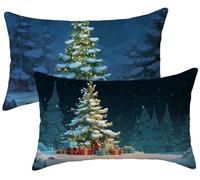 Cojines Sofa Árbol de Navidad, Funda Cojin 40x70 Lino Juego de 2 Cojines Exterior Impermeable, Invierno Funda Almohada, Fundas Cojin para Decorativos Salon Dormitorio Sofá Balcones Jardin k-802