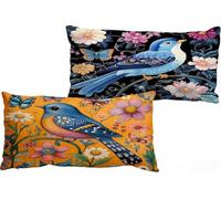 Cojines Sofa Aves, Lino Funda Almohada 40 x 70 cm Juego de 2, Doble Cara Transpirable Impermeable Fundas Cojines, con Cremallera Invisible, Decoración para Sofá Dormitorio y Jardín Coche (Flor) W564