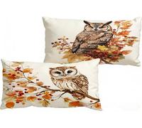 Cojines Sofa Aves, Lino Funda Almohada 50x70cm Juego de 2, Doble Cara Transpirable Impermeable Fundas Cojines, con Cremallera Invisible, Decoración para Sofá Dormitorio y Jardín Coche (Otoño) W-550