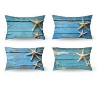 Cojines Sofa Azul Cojines Exterior Juego de 4 Funda Cojin 50x80 Lino Funda de Almohada Rectangular, Estrella de mar Cojin Impermeable, Sofa Jardin Exterior, Decoracion Jardin, m-389