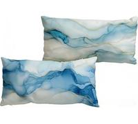 Cojines Sofa Azul, Lino Funda Almohada 50x70cm Juego de 2, Doble Cara Transpirable Impermeable Fundas Cojines, con Cremallera Invisible, Decoración para Sofá Dormitorio y Jardín Coche (Rayas) W-477