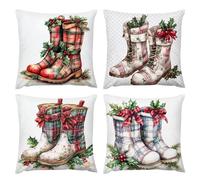 Cojines Sofa BOTAS navideñas Funda Cojin 80 x 80 Cojines Cama Decoracion Juego de 4 Fundas de Cojín Cuadradas de Terciopelo con Cremallera Oculta Aptas para Salón Sofá Cama y Decor del Hogar k-564
