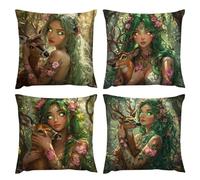 Cojines Sofa Ciervo Elfo Funda Cojin 50 x 50 Cojines Cama Decoracion Juego de 4 Fundas de Cojín Cuadradas de Terciopelo con Cremallera Oculta Aptas para Salón Sofá Cama y Decor del Hogar k-358