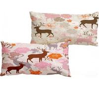 Cojines Sofa Ciervo, Lino Funda Almohada 40 x 70 cm Juego de 2, Doble Cara Transpirable Impermeable Fundas Cojines, con Cremallera Invisible, Decoración para Sofá Dormitorio y Jardín (Flor) W-488