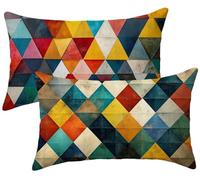 Cojines Sofa Colorido, Funda Cojin 40x65 Terciopelo Juego de 2 Cojines Exterior Impermeable, Geometría Funda Almohada, Fundas Cojin para Decorativos Salon Dormitorio Sofá Balcones Jardin k-58