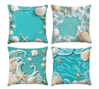 Cojines Sofa Concha de estrella de mar Funda Cojin 60 x 60 Cojines Cama Decoracion Juego de 4 Fundas de Cojín Cuadradas de Lino con Cremallera Oculta Aptas para Salón Sofá Cama y Decor del Hogar k-221