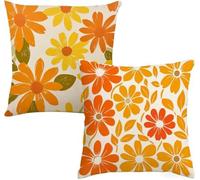 Cojines Sofa, Flor Funda Cojin 80x80 cm, Lino Almohadas Juego de 2, con Cremallera Invisible, Navidad Fundas de Almohada Decorativas, para Salón Jardín Balcón, Decoración del Hogar (Amarillo) O-279