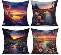 Cojines Sofa Flor Fundas Cojines 65 x 65 cm Juego De 4, Rosa Funda Cojin Exterior Impermeable Lino Cuadradas Cushion Covers Accesorios de Oficina para Exterior Jardin Balcón Room Decor PjY8899 D-A