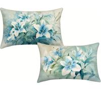 Cojines Sofa - Funda Cojin 40x65 - Primavera - Funda de Almohada 40x65 Juego de 2 - Lino Fundas de Cojines - Fundas Cojin Rectangular - Confortable y Transpirable - Hipoalergénica - Azul m-166