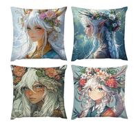 Cojines Sofa Hermosa niña Funda Cojin 50 x 50 Cojines Cama Decoracion Juego de 4 Fundas de Cojín Cuadradas de Terciopelo con Cremallera Oculta Aptas para Salón Sofá Cama y Decor del Hogar k-440