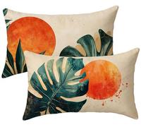 Cojines Sofa Hojas, Funda Cojin 40x70 Lino Juego de 2 Cojines Exterior Impermeable, Color marrón Funda Almohada, Fundas Cojin Decorativos, para Decorativos Salon Dormitorio Sofá Balcones Jardin k-890