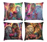Cojines Sofa La belleza del león Funda Cojin 35 x 35 Cojines Cama Decoracion Juego de 4 Fundas de Cojín Cuadradas de Terciopelo con Cremallera Oculta Aptas para Salón Sofá Cama y Decor del Hogar k-576