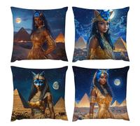 Cojines Sofa La diosa de las pirámides Funda Cojin 50 x 50 Cojines Cama Decoracion Juego de 4 Fundas de Cojín Cuadradas de Terciopelo con Cremallera Oculta Aptas para Salón Sofá Decor del Hogar k-354