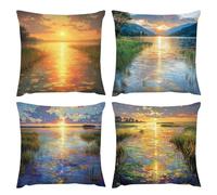 Cojines Sofa Lago Sunset Funda Cojin 80 x 80 Cojines Cama Decoracion Juego de 4 Fundas de Cojín Cuadradas de Terciopelo con Cremallera Oculta Aptas para Salón Sofá Cama y Decor del Hogar k-614