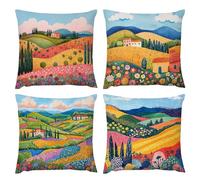 Cojines Sofa Paisaje de campo Funda Cojin 80 x 80 Cojines Cama Decoracion Juego de 4 Fundas de Cojín Cuadradas de Lino con Cremallera Oculta Aptas para Salón Sofá Cama y Decor del Hogar k-605