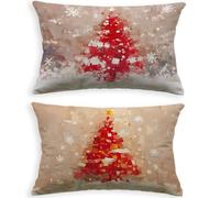 Cojines Sofa Rojo Funda Cojin 60x90cm Juego de 2 Terciopelo Fundas Cojines Árbol De Navidad,2026 Nuevo Rectángulo con Cremallera Invisible Funda Almohada para Hogar Decoracion Salon Sofá Silla O-293B