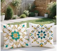 Cojines Sofa Turquesa Funda Cojin 35x35cm Juego de 2 Cojines Exterior Impermeable Funda de Almohada Estilo Nórdico Cojin Lino con Cremallera Invisible para Jardín Sofá Balcones Camping Decorativo j641
